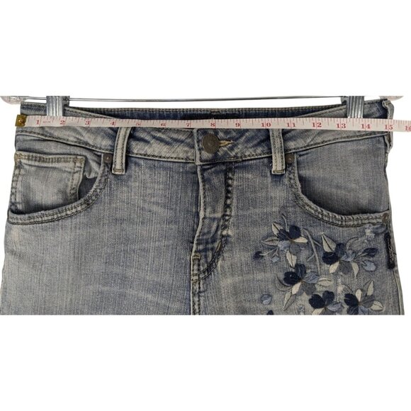 Silver Jeans Womens 28/27 Izzy Ankle Skinny Blue Floral Embroidered Distressed - Picture 3 of 9